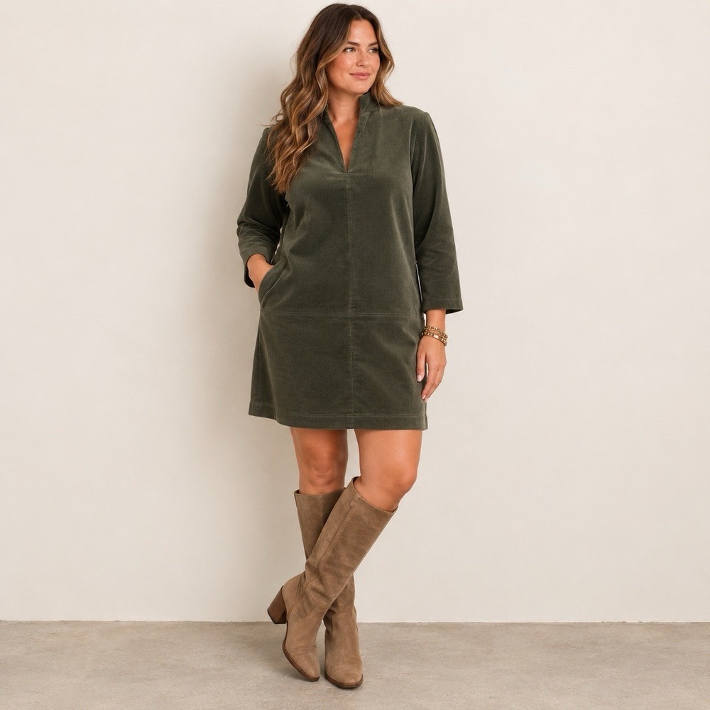 Tuckernuck Olive Corduroy Clifton Mini Dress Womens XL 3/4 Sleeves